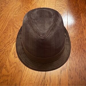 Men’s Brown Plaid Fedora Hat with Textured Design